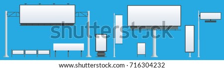 Billboard flat Set of different perspectives advertising construction for outdoor advertising big billboard on blue background isolated vector illustration