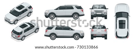 Off-road write car Modern VIP transport. Offroad truck template vector isolated car on white View front, rear, side, top and isometry front, back Change the color in one click All elements in groups