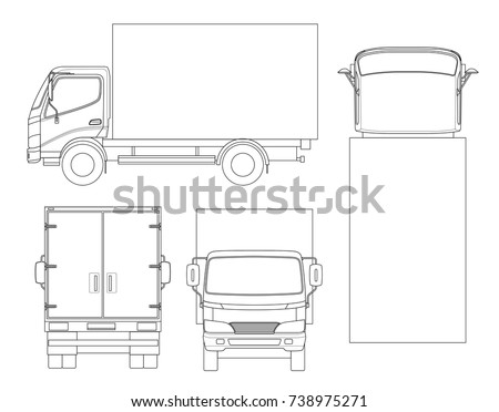 Cargo Truck transportation on outline. Fast delivery or logistic transport. Easy color change. Template vector isolated on white View front, rear, side, top