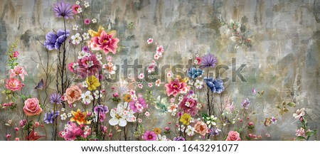 Abstract art colorful flowers  painting. Spring multicolored illustration
