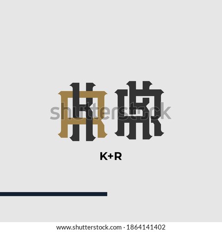 Premium KR,RK,K,Rinitial letter monogram vintage style with gold and black color on grey background Stok fotoğraf © 