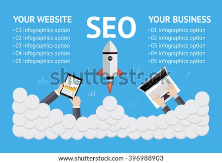 Vector flat SEO banner on blue background