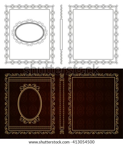 Two vector book cover. Decorative vintage frame or border to be printed on the covers of books. Aspect ratio standard 1,65. Book format can be 75x90mm. Color can be changed in a few mouse clicks.