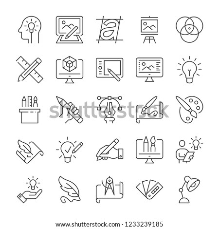 Design and drawing icons set. Line style