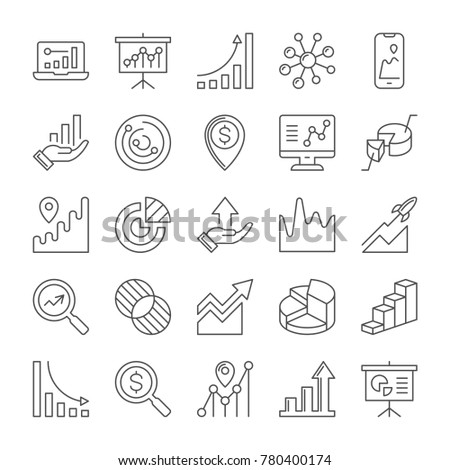 Graph and Diagram icons set. Analytics and SEO symbols. Line style