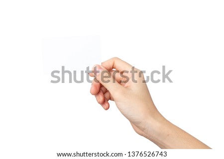 woman hand holding business card isolated on white background with clipping path Foto stock © 