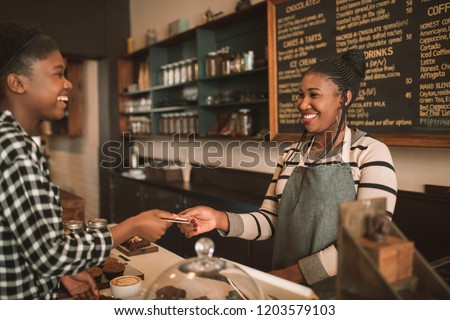 Similar – Foto Bild Ethnische Barista-Frau mit Kaffee in der Bar