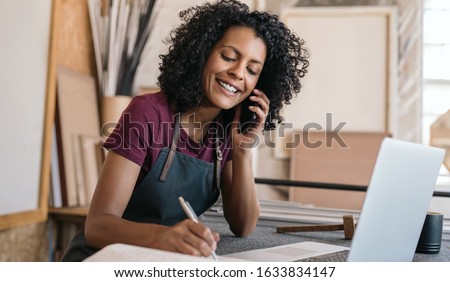 Similar – Image, Stock Photo Female artisan with frame standing in art workshop