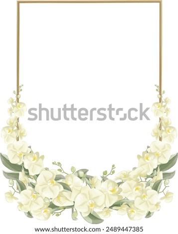 This is a white orchid flower arrangement with a frame made manually with Adobe Illustrator