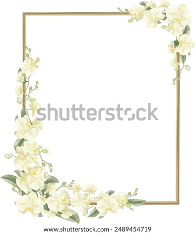 This is a white orchid flower arrangement with a frame made manually using Adobe Illustrator