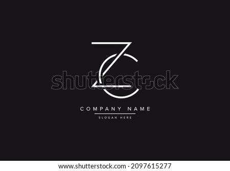 Initial letter ZC CZ logo, minimalist line art monogram logo, black background, creative line art logo Stok fotoğraf © 