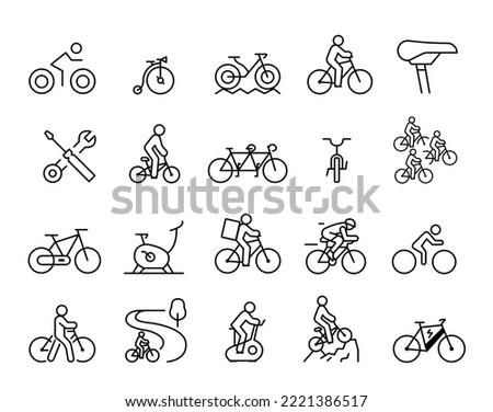 Bicycle, cyclists icons set. Outline symbols pack with editable stroke. Bicycle ride, icon collection. Lines with editable stroke