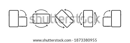 Rotate mobile phone. Device rotation symbol set. Rotate smartphone, icon set vector illustration for mobile app or web site . Smartphone screen. EPS 10