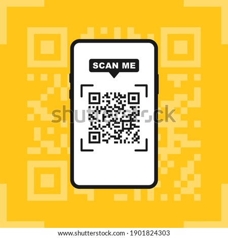 QR code on smartphone screen. Handheld smartphone to scan code on paper for detail, technology and business concepts. Smartphone scanning QR-code. Scanning tag, generate digital pay without money.