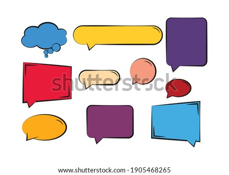 Set of blank templates for text in the style of pop art. Empty clouds for comic dialogs. Comic text bubbles. Vector illustration