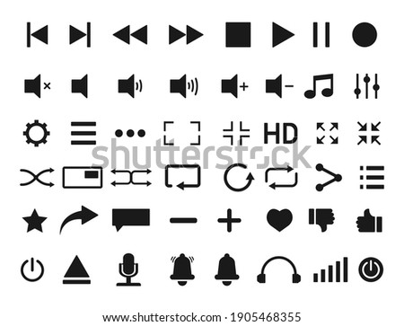 Collection of media player buttons, music, design. Icons set. Vector illustration