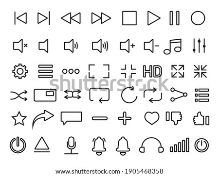 Set of media player icons in thin line style. Music, video player. Vector illustration