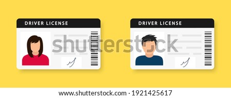 Driver license. ID card. Identity card with a photograph of a man and a woman. Icon driver's license. Driver license id with photo avatar icon. Vector illustration. EPS 10 Stock fotó © 