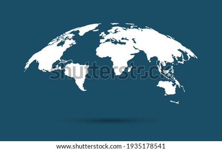 White blank vector map of the world isolated on blue background. Flat Earth, Globe worldmap icon.