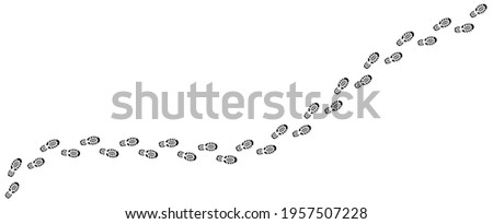 Step footprints paths. Traces of human shoes, steps of the soles of people's shoes, a route from footprints. Footsteps footprint trekking route. Footsteps print route. Vector illustration