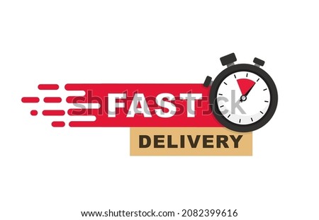 Fast delivery icon. Express and urgent delivery, services, stopwatch sign. Timer and express delivery inscription. Fast delivery logo design. Vector illustration