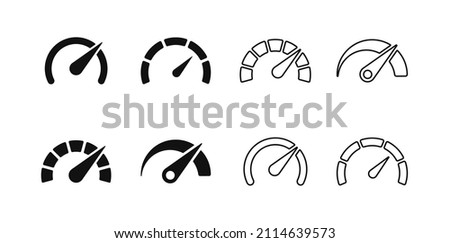 Speedometers icons set. Speed indicator sign. Performance concept. Fast speed sign. Vector illustration