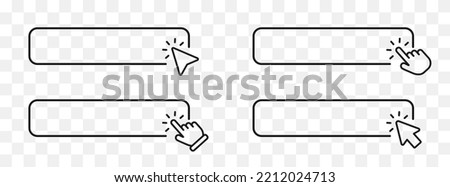 Search bar icon isolated on transparent background. Click here web button icon. Computer mouse cursor or hand pointer symbol. Button with hand an arrow clicking icon set. Vector illustration