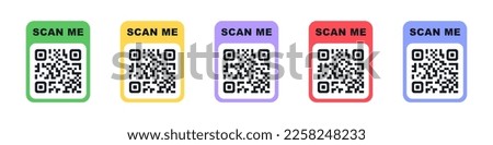 QR code scan for smartphone. Qr code frame vector set. Template scan me Qr code for smartphone. QR code for mobile app, payment and phone. Scan me phone tag. Vector illustration.