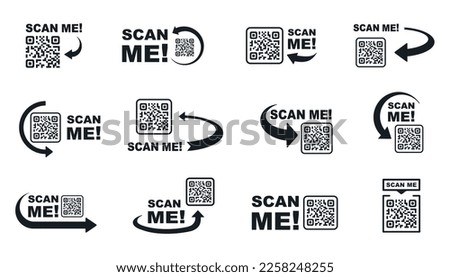 QR code scan for smartphone. Qr code frame vector set. Template scan me Qr code for smartphone. QR code for mobile app, payment and phone. Scan me phone tag. Vector illustration.