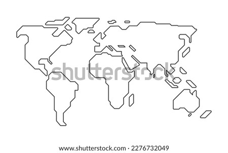 Simple stylized world map in line style. Freehand sketch of the map on white background. Hand drawn simple stylized silhouette of the continents in minimal line thin shape. Outline world map or sketch