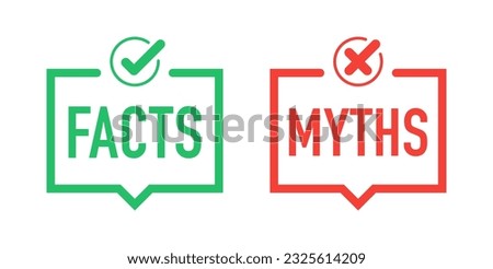 Facts vs Myths. True or false facts banners. Badges for marketing and advertising. Сoncept of cross and checkmark or true or false and yes or no symbol. Vector