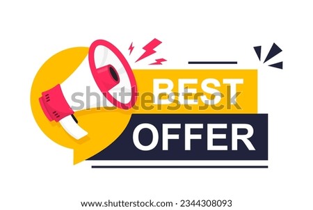 Best Offer icon on white background. Logo design with megaphone and text. The loudspeaker screams best offer. Best offer, limited sale offer promo stamp with megaphone. Vector