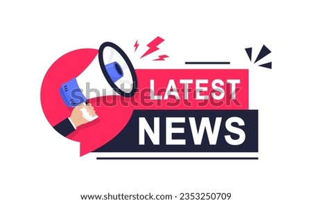 Latest news icon. Banner news feed with megaphone. Loudspeaker latest news. Marketing time concept. Vector illustration
