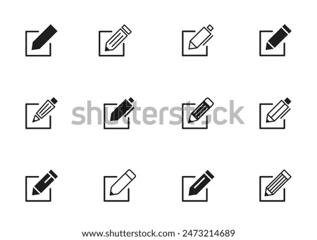 Edit icon set. Set of notepad edit documents with pencil icons. Pen icons. Editing text file documents. Sign up. Business concept note edit pictogram isolated on transparent background. Vector