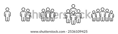 People, human, person thin line icon set. Editable stroke. Containing participants, group, team, organization, community, population, audience, member. For website design, logo, app, UI isolated.