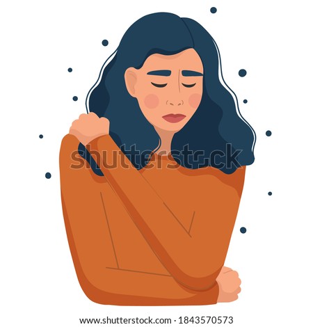 Young woman depressed. Psychology, depression, bad mood, stress. Physical and emotional violence against women. Vector illustration isolated on white background. 