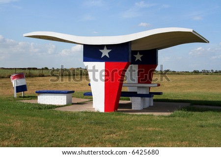 A picnic table at a rest stop in Texas.