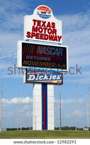 The Texas Motor Speedway sign in Fort Worth, Texas.