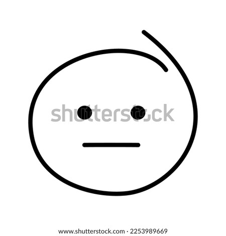 Black and white drawn emoticon without emotion with open eyes and a straight line of the mouth.