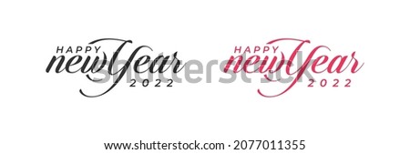 Happy New Year 2022 Logo. Abstract Hand drawn creative calligraphy vector logo design. 2022 New year Logo