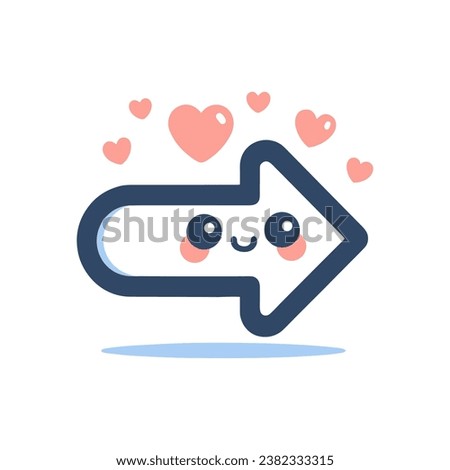 vector illustration on a white background cute arrow with a face and hearts