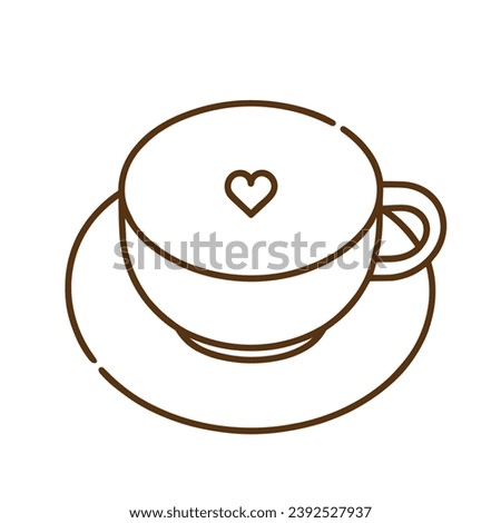 vector image of a cup of cavy with a heart on the surface, wikonan in the style of linear mysticism. Ideal for cafe menus, café design, valentines and illustrations of the theme of love and peace