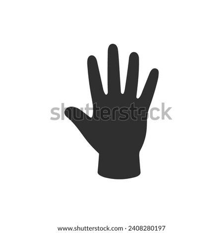 Vector outline black hand with open palm, flat graphic design, hand icon.