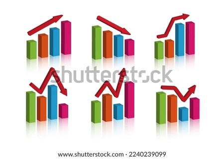 bar chart set. colorful vector 3d isometric illustration. with up and down arrows
