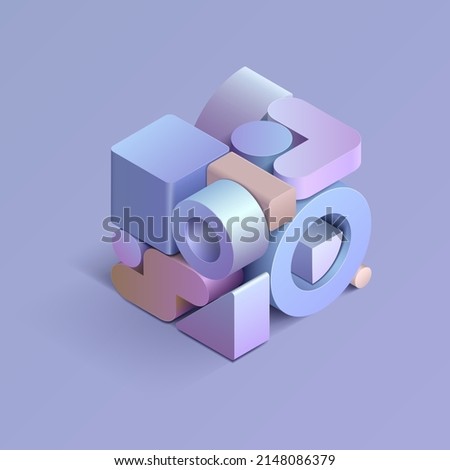 Geometric shapes 3D. Vector illustration of a set of geometric shapes in the shape of a cube. Background for creativity.