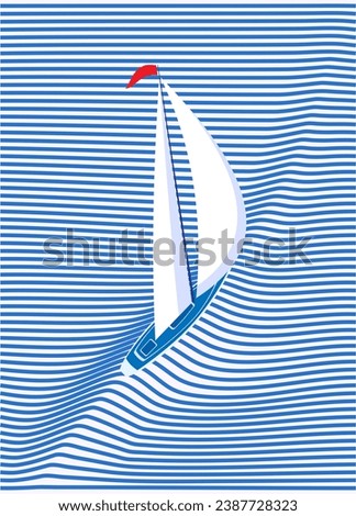 Sailboat on the crest of a wave. Vector illustration. Sketch for creativity