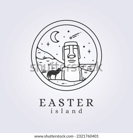 wolf in easter island line art vector illustration design, moai statue background template icon logo design