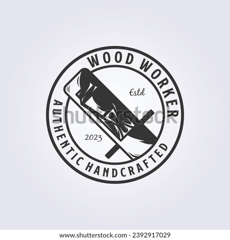 badge wood plane logo for carpenter, carpentry symbol vector illustration design