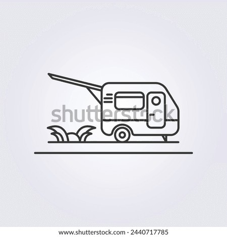 line icon of caravan vector logo design, for summer camp pack design, campsite icon design, camper van icon