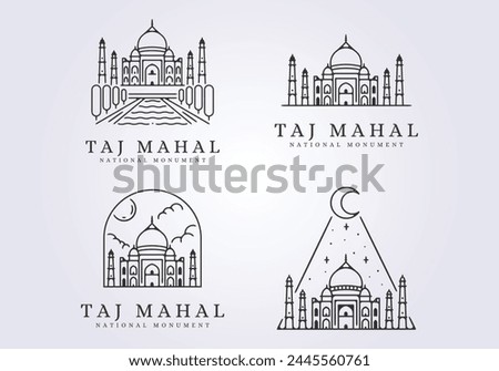 set of taj mahal line art illustration icon logo vector design, famous place in india